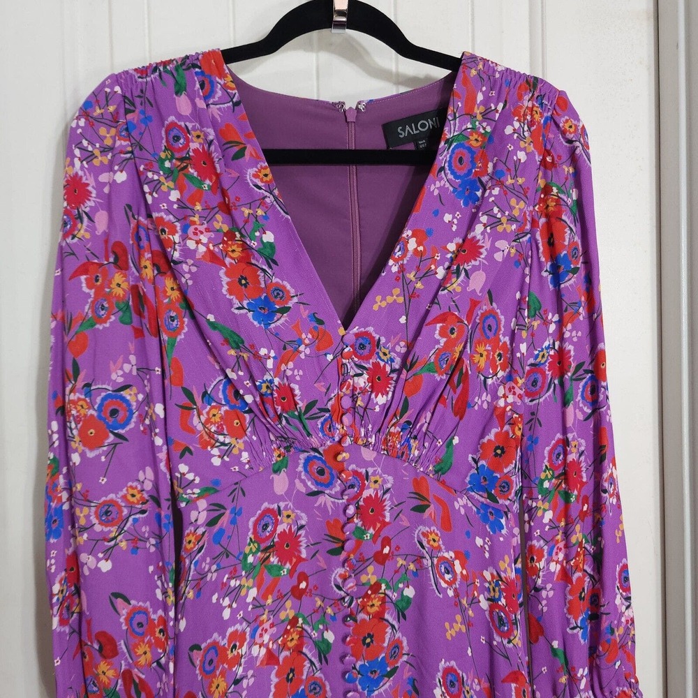 Saloni Womens Dress Eve Mini Button Lilac Pimpernel Purple Floral Prairie Size 2 - Picture 4 of 16